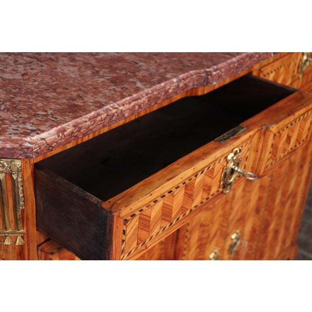 Wood Fine Louis XVI Tulipwood Marquetry Cabinet with Rouge Marble Top, 1780 For Sale - Image 7 of 18