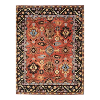 10x14 Red Hand-Knotted Wool Linked Rosettes Geometric Modern Carpet Rug For Sale