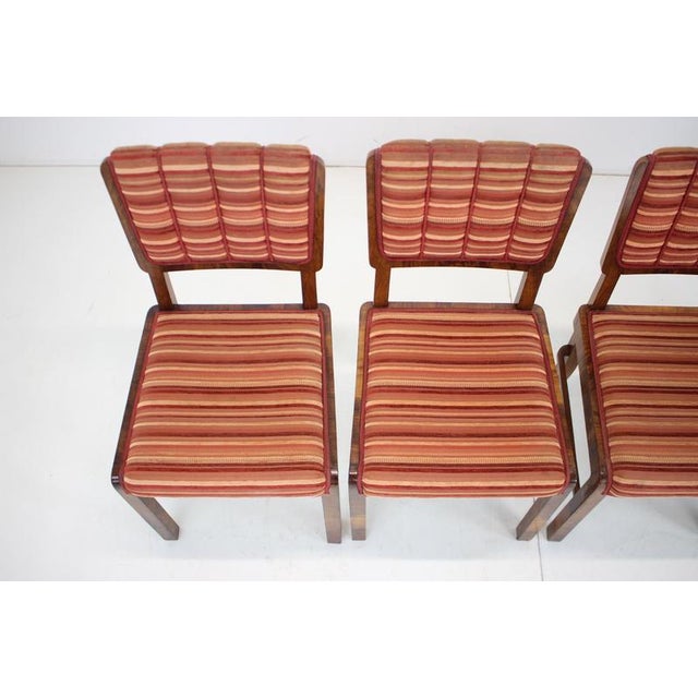 1930s Art Deco Walnut Veneer Dining Chairs, Czechoslovakia, 1930s, Set of 4 For Sale - Image 5 of 18