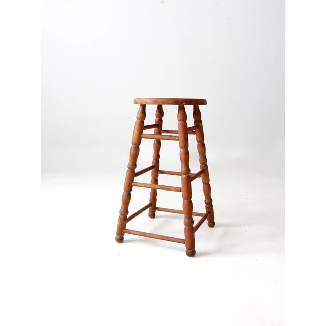 Farmhouse Antique Primitive Wooden Stool For Sale - Image 3 of 8