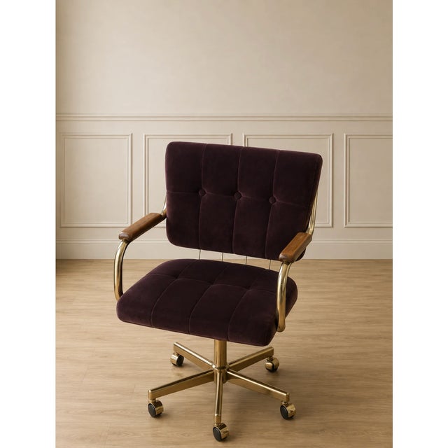 Vintage Plum Velvet Swivel Chair For Sale In Los Angeles - Image 6 of 6
