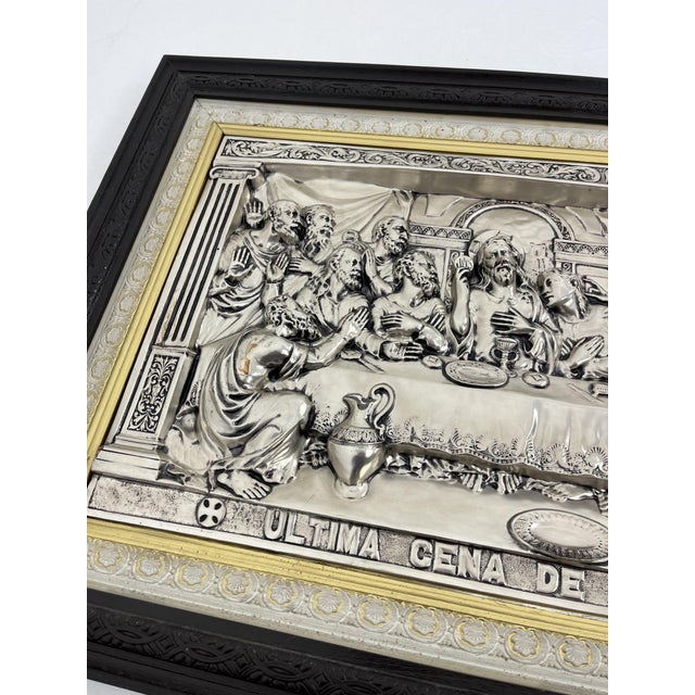 Large Plaque of Jesus' Last Supper in Plated Silver, Italy, 1960s For Sale - Image 4 of 14