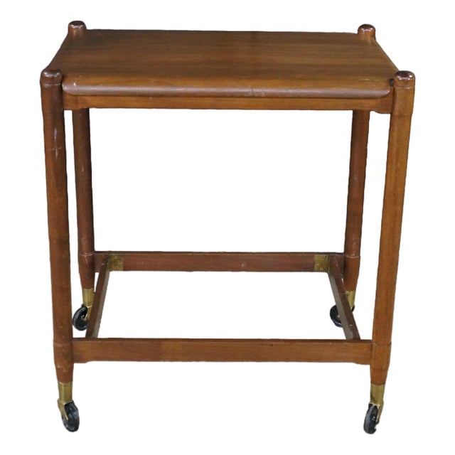 Mid Century Danish Walnut Folding Rolling Bar Cart Trolley Dry Bar MCM For Sale
