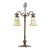 1910s Signed Oscar Bach Bronze 2-Light Table Lamp With Quality Art Glass Shades, Good Patina For Sale