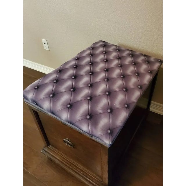 Purple Antique French Oak Coffer Blanket Chest Storage Bench With Modern Trompe L’oeil Faux Cushioned Seat For Sale - Image 8 of 12