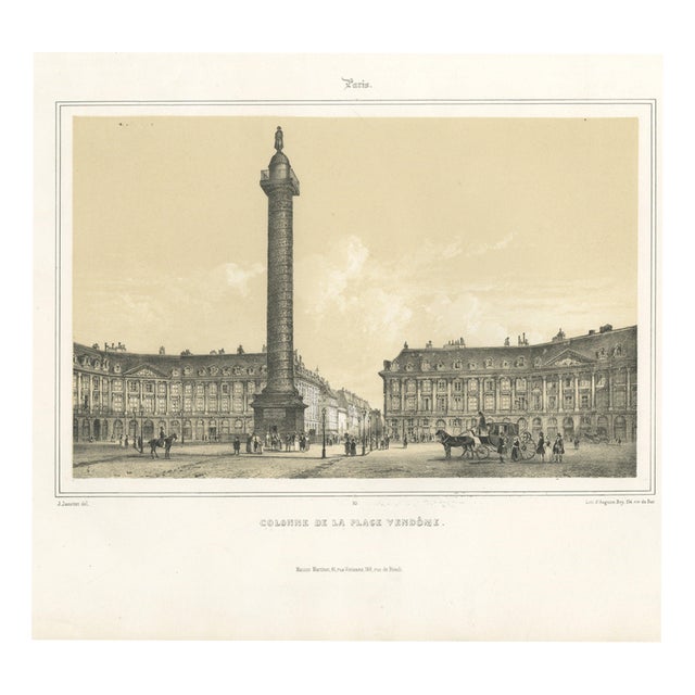 Antique Lithograph of Place Vendôme Column in Paris after Jacottet, 1850 For Sale
