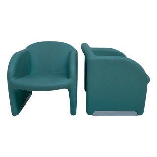 Turquoise Club Chairs, 1980s, Set of 2 For Sale