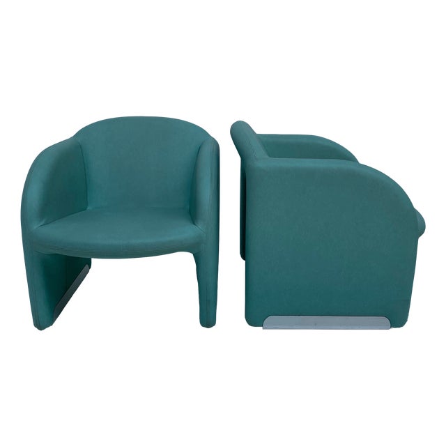 Turquoise Club Chairs, 1980s, Set of 2 For Sale
