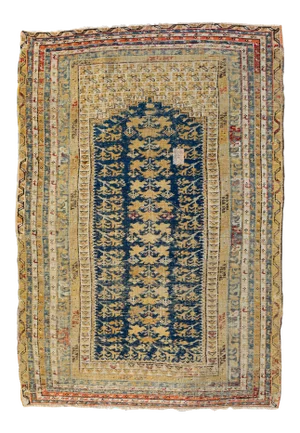 Antique Navy Blue Ivory Beige Turkish Kula Area Rug, circa 1880s