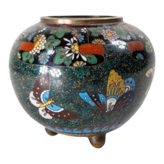 19th Century Japanese Meiji Period Cloisonne Enamel Jar With Butterflies For Sale