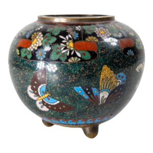 19th Century Japanese Meiji Period Cloisonne Enamel Jar With Butterflies