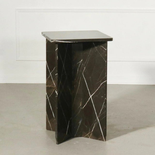 Minimalist X Form Nero Marquina Marble Side Table For Sale In Tampa - Image 6 of 12