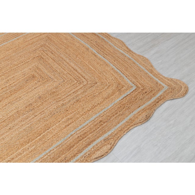 Textile Light Blue Natural Jute Wave Scallop 5x7Ft. For Sale - Image 7 of 12