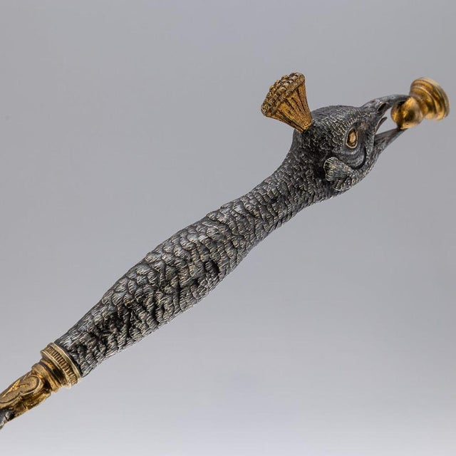 Antique 20th Century Silver Plate & Brass Peacock Letter Opener, 1890s For Sale - Image 9 of 12