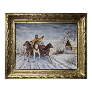 1990 Artist V.Vasilyev Oil Painting on Canvas Genre Scene "Festival Maslenitsa"