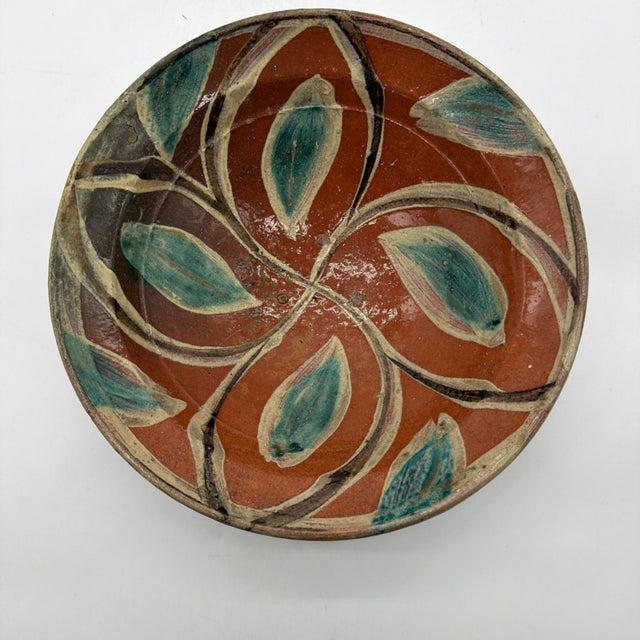 Farmhouse 19th Century Spanish Glazed Terracotta Lebrillo Bowl With Swirling Leaf Motif - 11" For Sale - Image 3 of 18