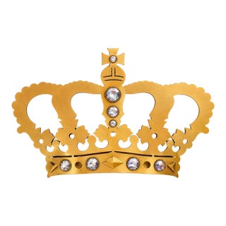 Vintage Gold Jeweled Crown Wall Sculpture | Rhinestone Royal Crown Decor | Hollywood Regency For Sale