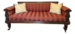 Antique Late Regency William IV Mahogany Settee in Clarence House Wool Stripe
