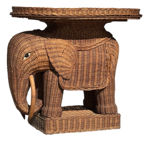 Italian Handwoven Wicker Elephant Shaped Side Table from Vivai Del Sud, 1970
