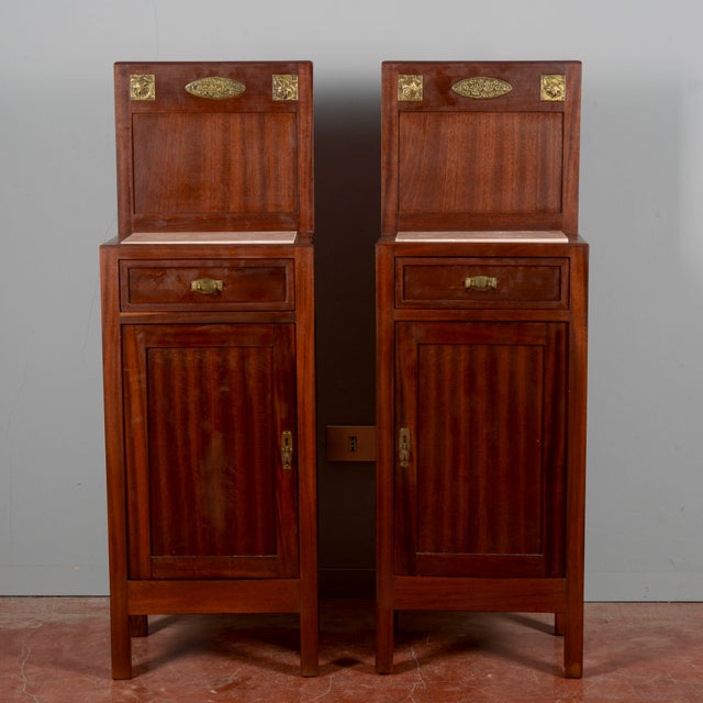 Art Nouveau Bedside Tables with Marble Tops, 1890s, Set of 2 For Sale - Image 16 of 18