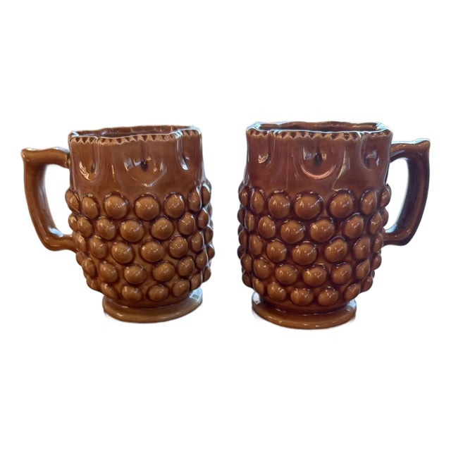 Vintage Mid Century Modern INARCO Brown Hobnail Ceramic Mugs Set Coffee Cups E-285 - a Pair For Sale