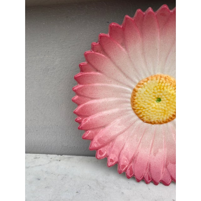 Delphin Massier 19th Century French Majolica Pink Daisy Plate Delphin Massier For Sale - Image 4 of 5