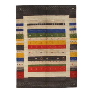 Vintage Hand-Knotted Gabbeh Rug 5'8" X 7'10" For Sale