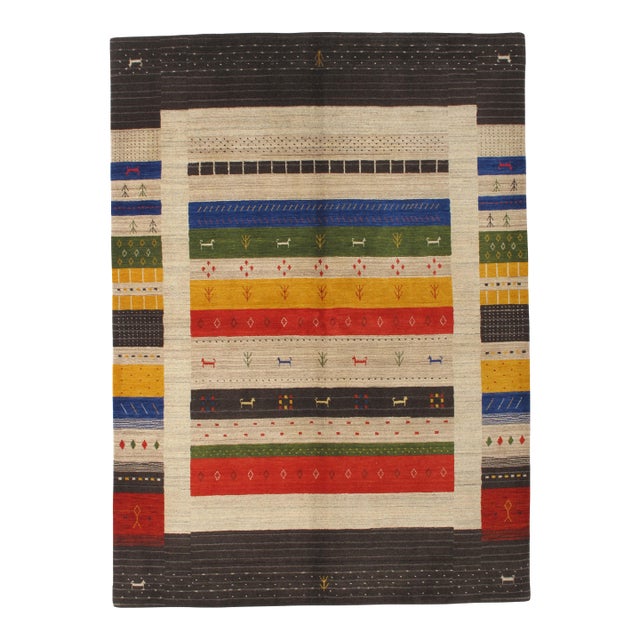 Vintage Hand-Knotted Gabbeh Rug 5'8" X 7'10" For Sale