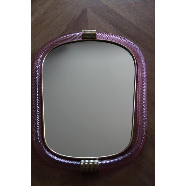 Twisted Pale Pink Murano Glass Mirror, 2000s For Sale - Image 4 of 18