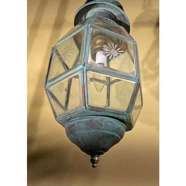 Antique English Solid Brass & Glass Starburst Hanging Lantern - Pendant For Sale - Image 14 of 15