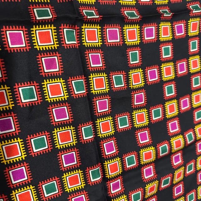 Modern An Elegant 1990s Vibrant Geometric Print Silk Scarf by Yves Saint Laurent For Sale - Image 3 of 8