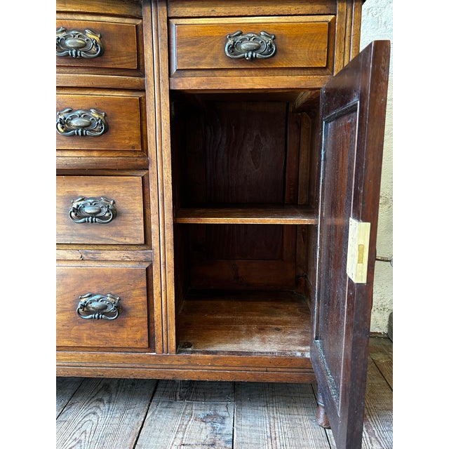 English Edwardian Art Nouveau Walnut Sideboard with Hand-Carved Floral Panels, 1900s For Sale - Image 11 of 15