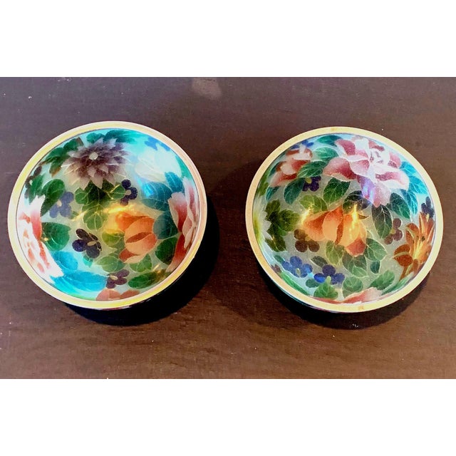 Paint Pair of Early Japanese Plique-a-Jour Bowls from Nagoya For Sale - Image 7 of 12