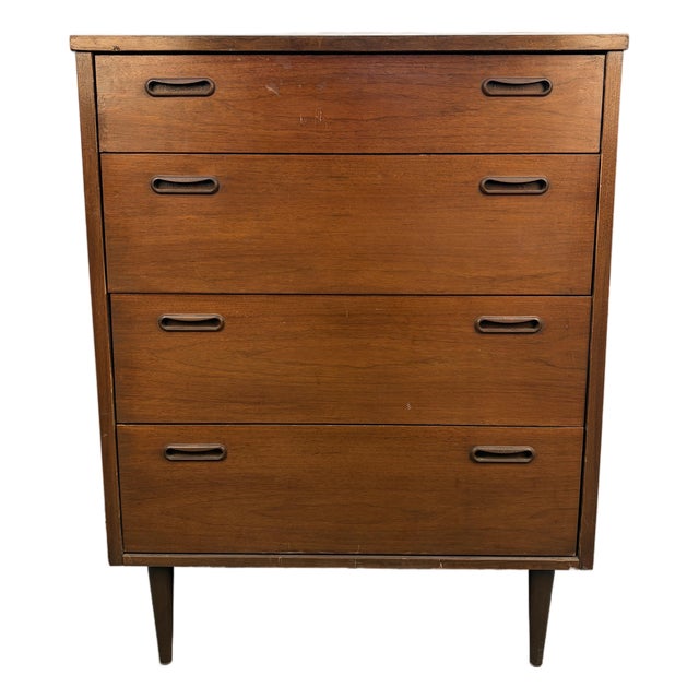 Mid 20th Century Modern 4-Drawer Walnut Highboy Dresser For Sale