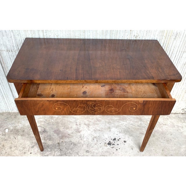 Wood 20th Century Marquetry Console Table with Drawer and Tapered Legs For Sale - Image 7 of 18