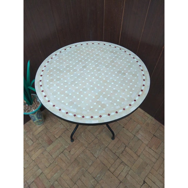 Not Yet Made - Made To Order Contemporary White Round Iron Table With Mosaic Artwork For Sale - Image 5 of 8