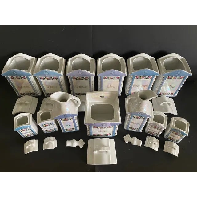 1930s Mepoco Ware German Pottery Kitchen Canisters - Set of 13 For Sale - Image 4 of 13