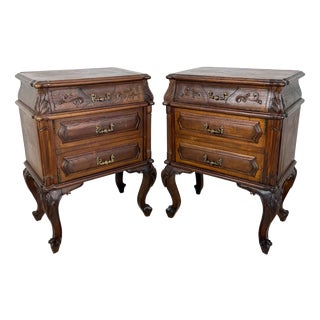 French Louis XV Style Wooden Nightstands, 1940, Set of 2 For Sale