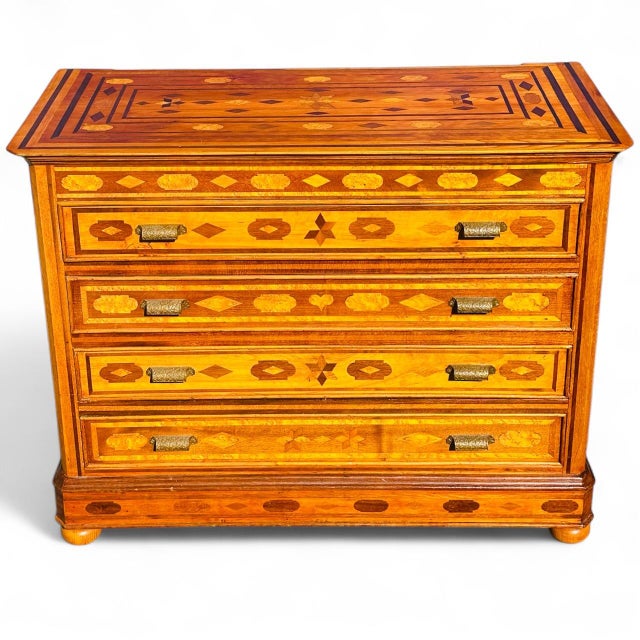 Antique Folk Art Inlaid Chest of Drawers With Nautical Stars and Tombstones For Sale - Image 4 of 12