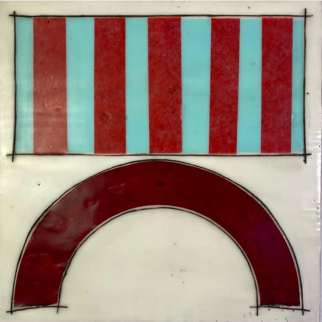 Sixteen 8x8 cradled wood panels make up this encaustic mixed media art piece. In the photo they are hanging spaced...