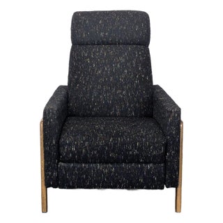 West Elm Modern Black Fabric Recliner Lounge Chair With Wooden Frame For Sale