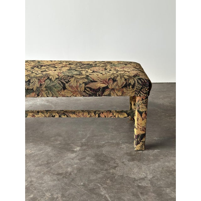 1980s Fully-Upholstered Jacquard Tapestry Parsons Bench, 1980s For Sale - Image 5 of 16