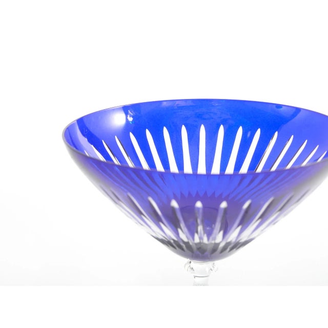 Late 20th century France cut crystal Cobalt blue with clear stem barware / tableware martini service for 11 people. Each...