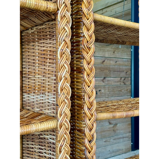 Mid 20th Century Pair of Vintage Organic Modern Rattan Etagere Shelves With Braided Arch Detail For Sale - Image 5 of 12