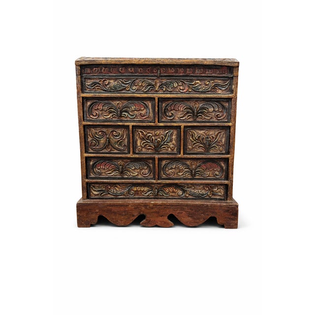Vintage Late 20th Century Hand-Carved Wood Jewelry Chest – Old World Spanish Revival Style For Sale - Image 9 of 10