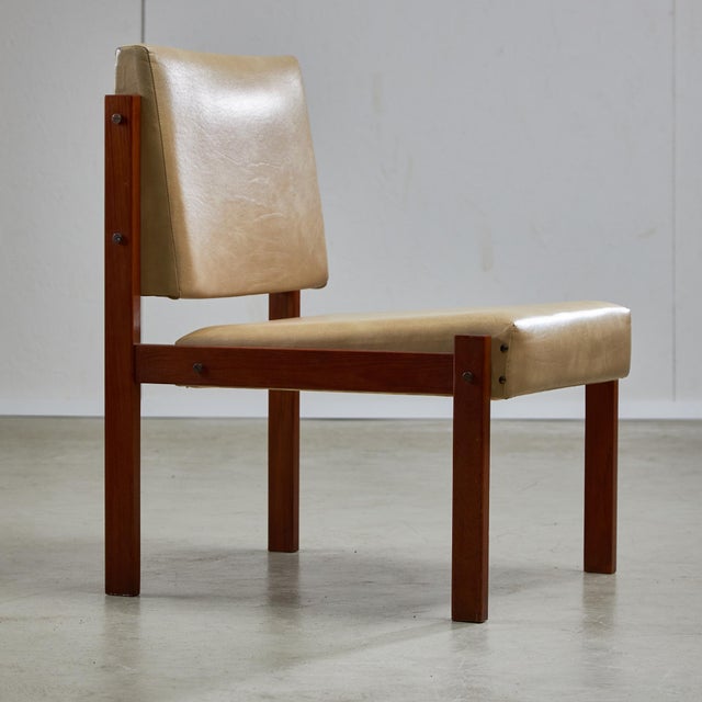 Beige Angular Teak and Leather Chair with Copper Details, 1970s For Sale - Image 8 of 18