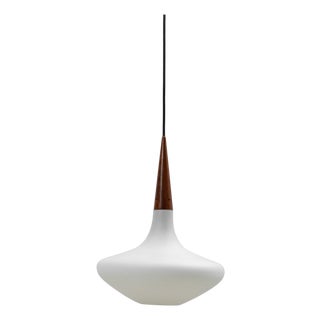 1950s Dutch Philips Wood and Opal Glass Pendant Lamp By Louis Kalff For Sale