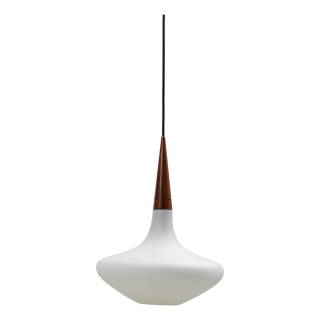 1950s Dutch Philips Wood and Opal Glass Pendant Lamp By Louis Kalff For Sale