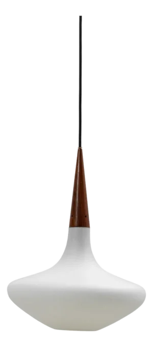 1950s Dutch Philips Wood and Opal Glass Pendant Lamp By Louis Kalff