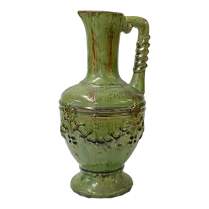 Brown Olive Green Ceramic Leaf Wreath Pattern Jar Shape Vase